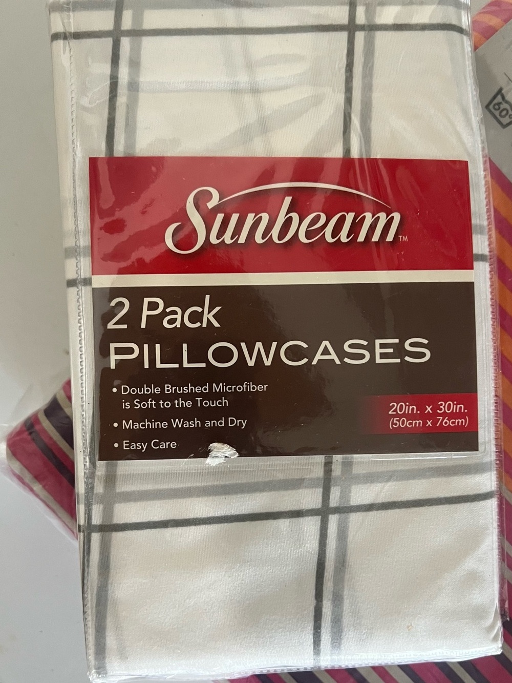Sunbeam White and Gray Plaid Pillowcase Set - 2 Pack